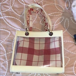 Burberry clear tote. Reversible/ removable fabric